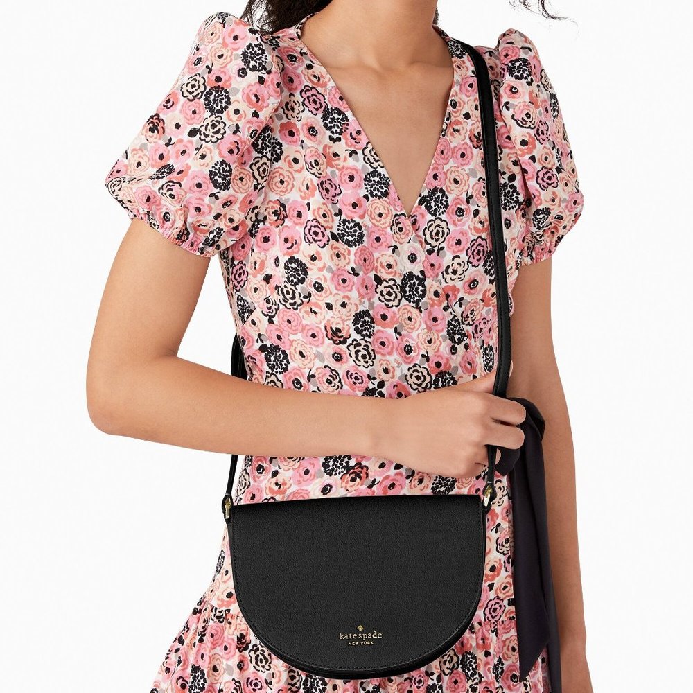 New Kate Spade Luna Crescent Crossbody bag Leather Black - Picture 3 of 5